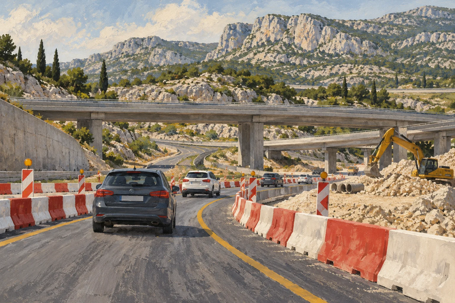 Symbolische Illustration einer Autobahnbaustelle; kein Lageplan des Knotens Matulji