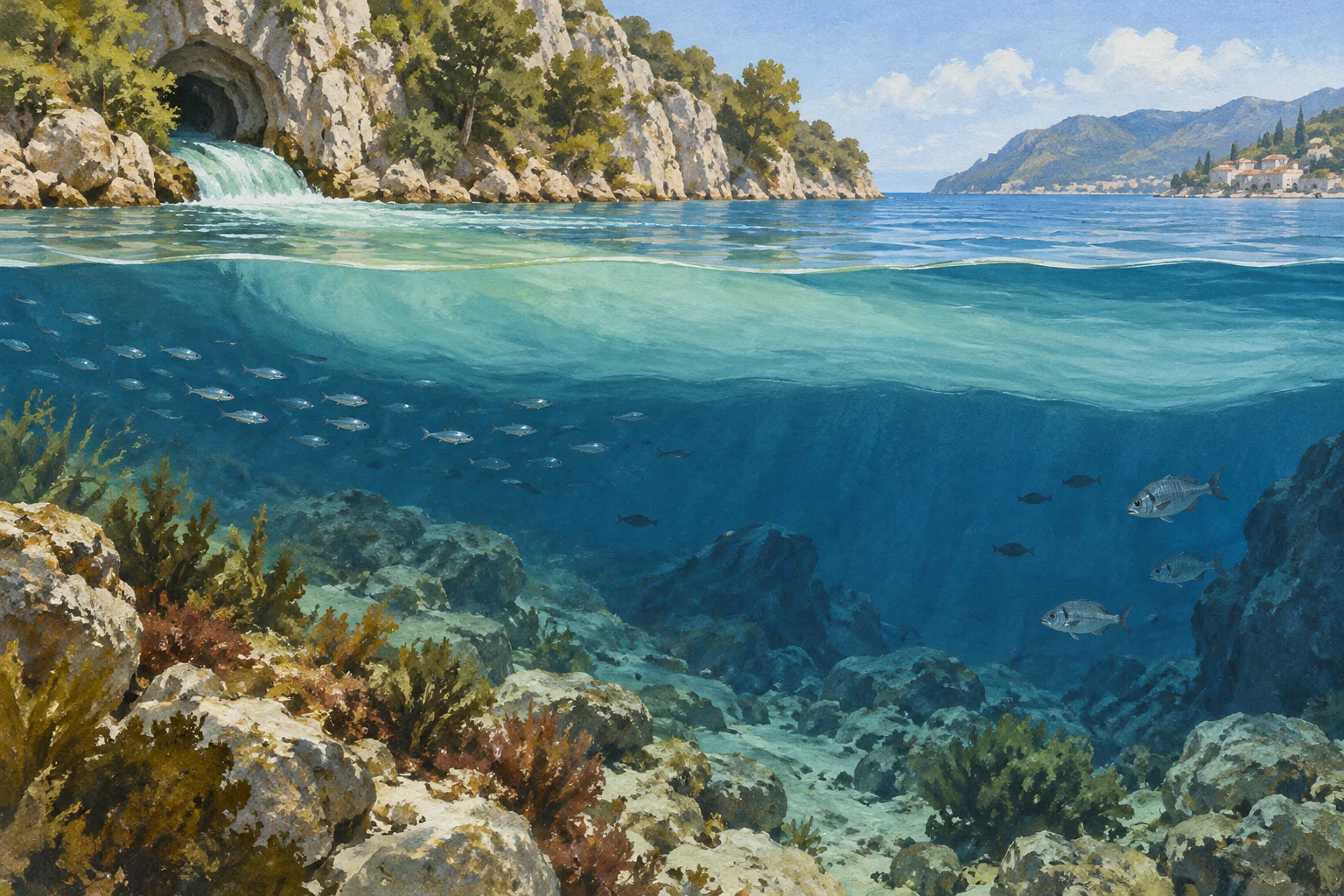 Illustrazione artistica dell’incontro fra acqua fluviale e marina
