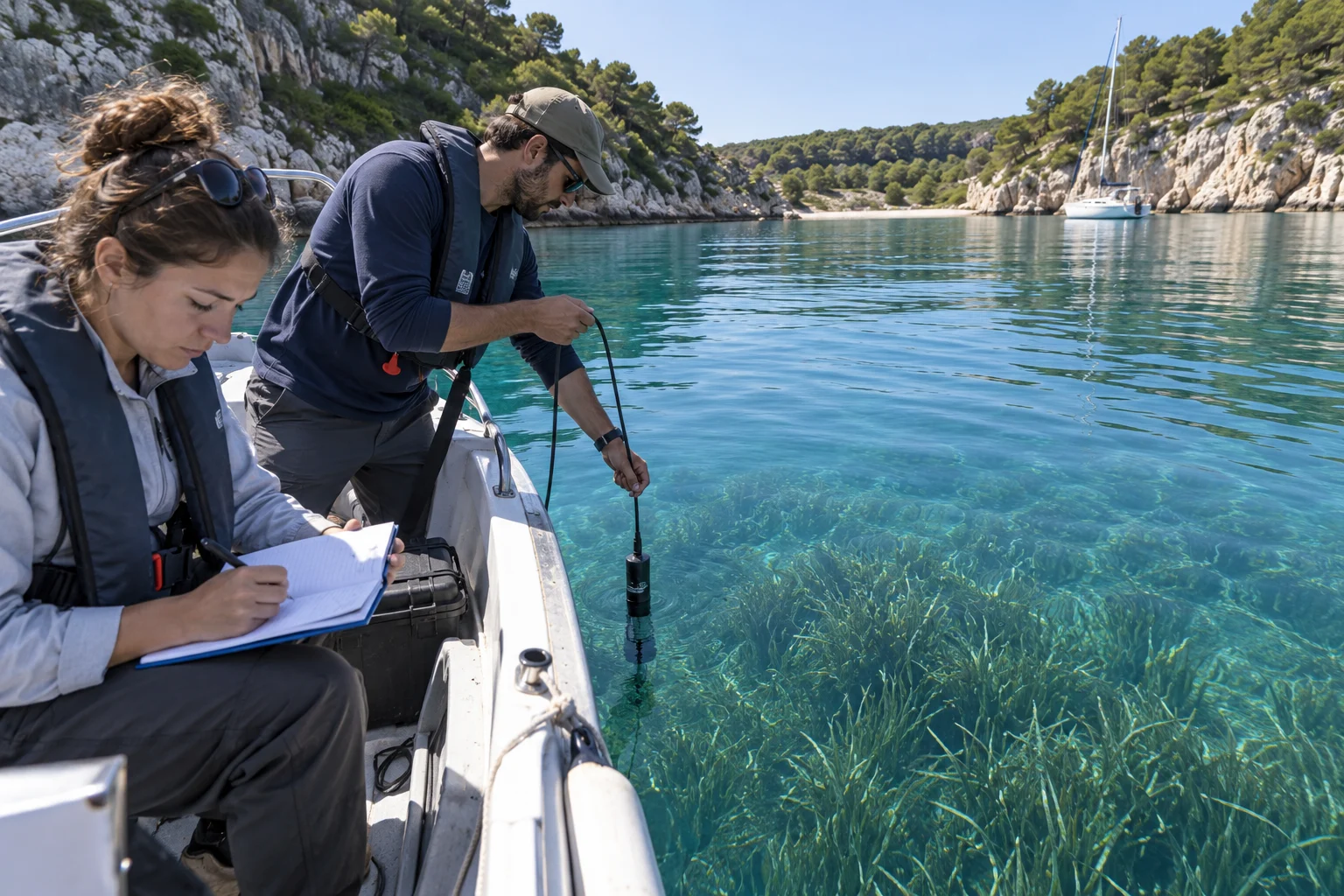 Marine researchers at a symbolic protected Adriatic bay