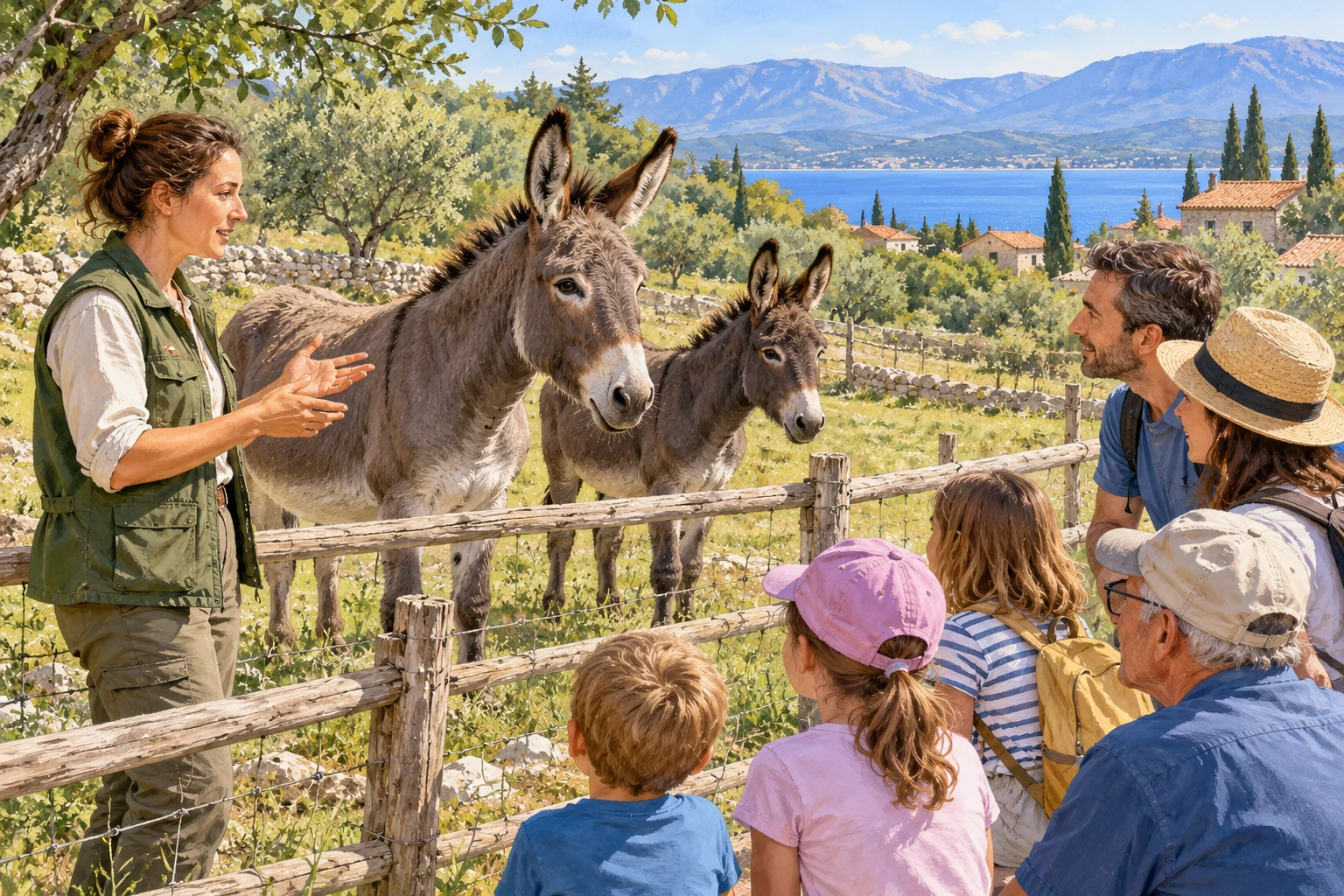 Gemalte Symbolszene einer begleiteten Tierbegegnung; keine Darstellung der Familie Lucić