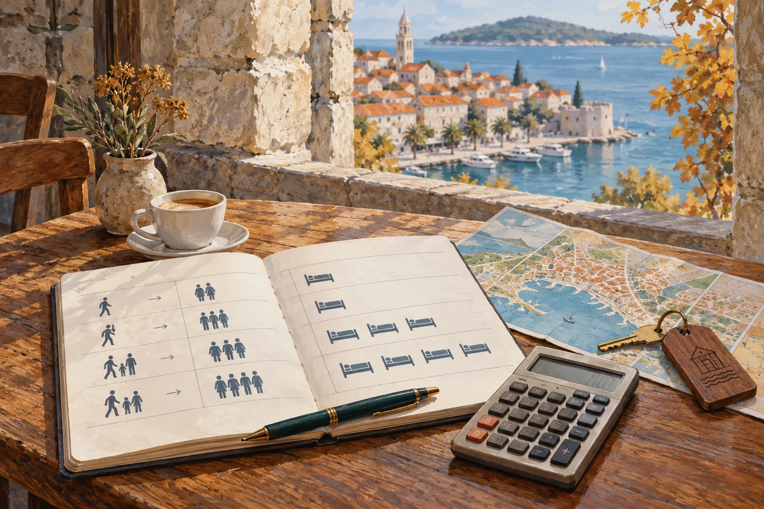 Symbolische Budgetplanung mit Notizbuch und Taschenrechner